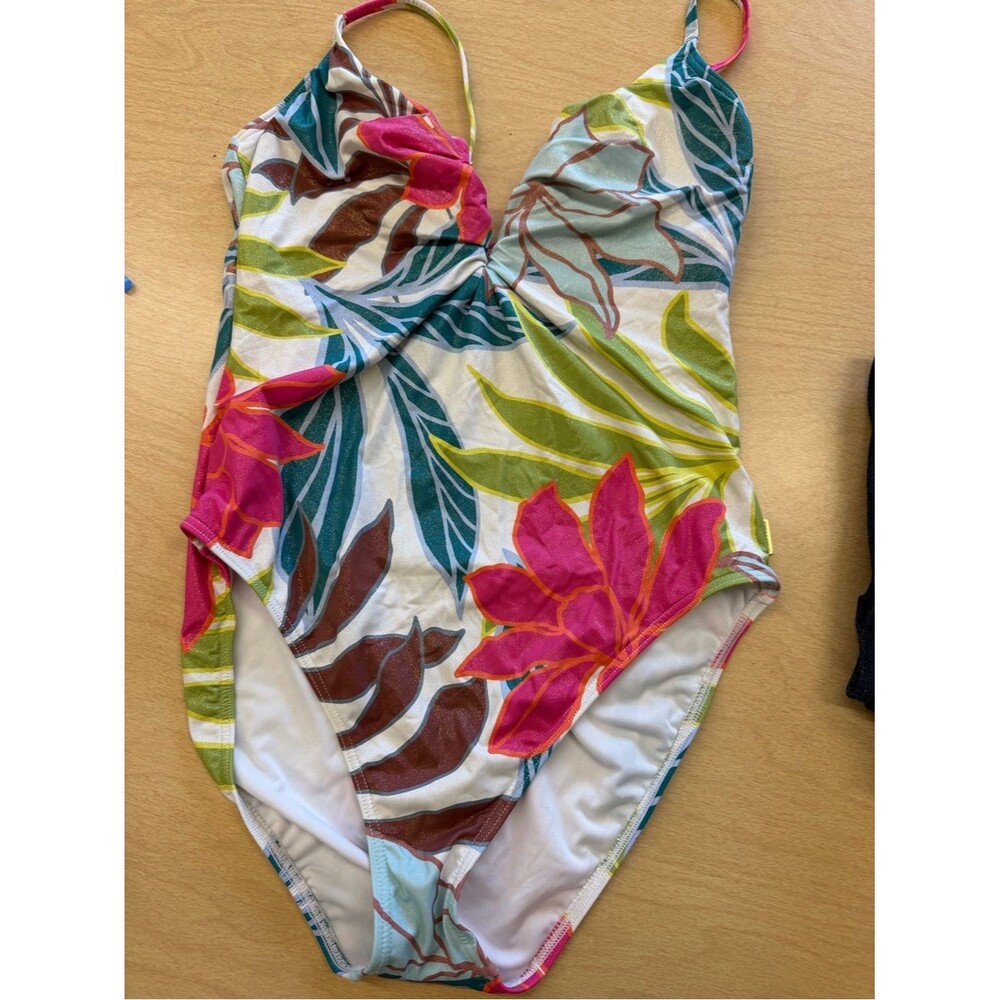Vince Camuto Multicolor Tropical Print One-Piece Swimsuit — Pink, Green, Teal